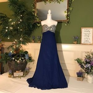 Royal blue strapless evening party prom dress